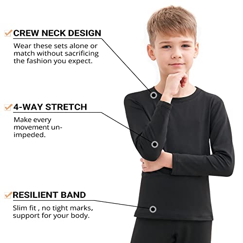 Herobiker Thermal Underwear Boys Ultra Soft Fleece Lined Kids Thermals Long Johns Top Bottom Warm Set For Winter Skiing Black #TOP3