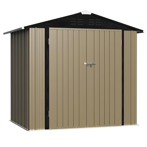 WWI Outdoor Storage Shed Lockable Metal Shed 189(L) X 122(W) X 188(H) cm Steel Anti-Corrosion Storage House Utility Tool Shed for Backyard Garden (6 * 4 FT)