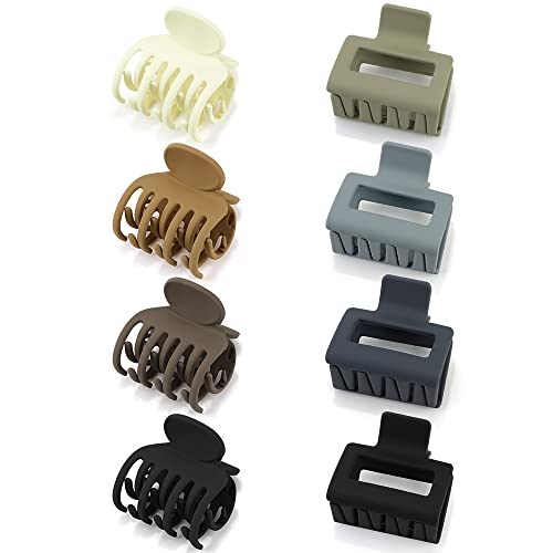 Atoden Small Hair Clips Mini Claw Clips For Thin Hair 8Pcs Cute Hair Clips 2'' Square Neutral Claw Clips 1.5'' Double Row Teeth Matte Medium Hair Clips For Thick Thin Fine Short Hair Rectangle Jaw Clips Nonslip Hair Styling Accessories Hair Clamps Gifts For Women #TOP12