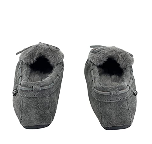 Clarks Holly Grey Cream Indoor Outdoor Faux Fur Rounded Closed Toe Slippers (Grey Fur Vamp, 9) #TOP4