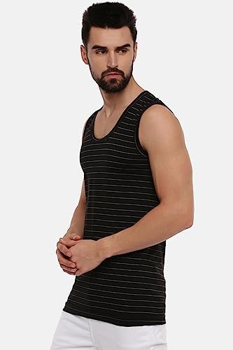 Image of RAMRAJ COTTON Men's Assorted Super Light Sleeveless Combed Cotton|Striped Vest /Banian