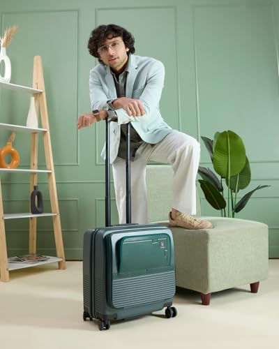 Image of EUME Overnighter Pro Luggage Trolley for Travel 18 inch, Cabin Bag | Trolley Bag Small for Luggage | with Laptop Sleeve | 100% German Bayer Polycarbonate - Pine Green