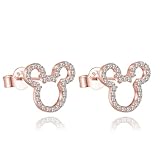 Pendientes de tuerca de plata de ley para mujer, oro rosa, bonitos aretes de ratón pequeños con circonita cúbica brillante, aretes de animales huecos, hipoalergénicos, joyería de princesa, regalos