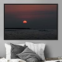 Framed Canvas Wall Art Sun Setting Abstract Aerial Colorful Digital Art Landscape Minimalist Mountain Top Multicolor - 16x24 inches