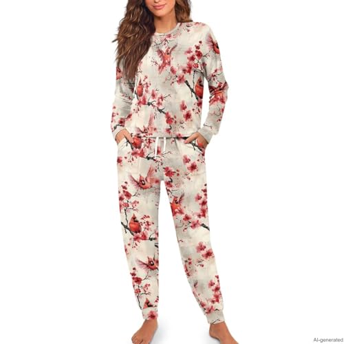 Image of Women's 2 Piece Printed Pajama Set Long Sleeve Sleepwear Set with Long Pants Casual Lounge Sets with Pocket