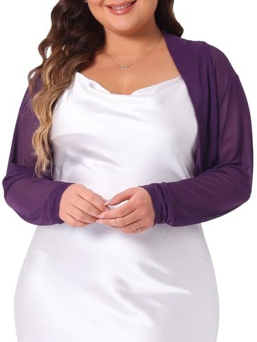 Image of Agnes Orinda Plus Size Mesh Crop Cardigans for Women Long Sleeve Open Front See Through Sheer Bolero Shrug Top
