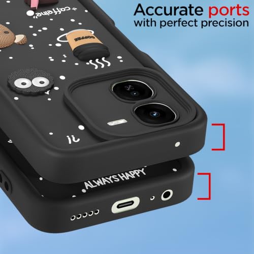 Image of Pikkme Back Cover for IQOO Z9x 5G | 3D Bear Silicone Cute & Fun Coffee Cartoon | Full Body Protection Bumper Case (Black)
