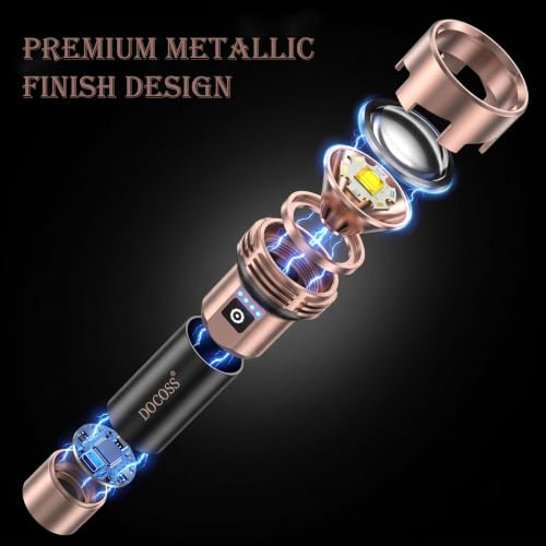 DOCOSS Metal Rechargeable Torch Light High Power,4000 mah Battery & 6 Hrs Work time with Power Display,Zoomable Flashlight/Powerfull Small Torch Long Range,Waterproof (1 Year Warranty) - Image 4