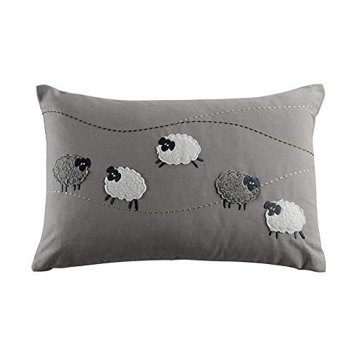 Jwh Sheeps Throw Pillow Cover Cute Goats Applique Accent Pillow Case Berber Fleece Embroidered Cushion Handmade Pillowcase Home Sofa Car Living Room Farmhouse Decor Pillowslip 14X21 Inch Gray #TOP5