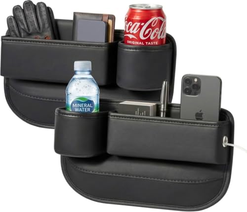 EHK 2-Pack Car Seat Gap Filler Organizer with Cup Holder - Premium Leather - Universal Fit - Keeps Cans/Phone/Keys/Wallets Organized