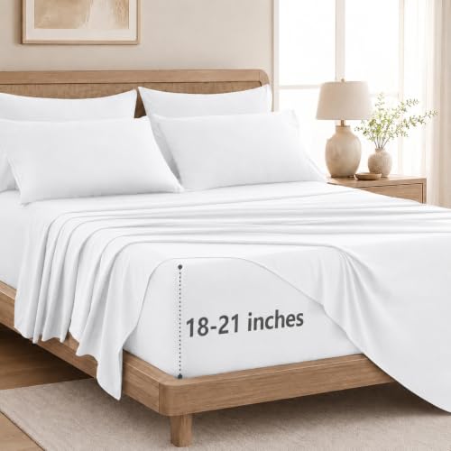 Image of CozyLux 6-Piece Queen Sheet Set, Fits 18-21 Inch Mattresses, Oeko-TEX