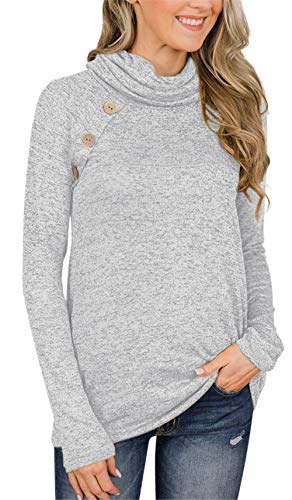 Unidear Womens Fringe Tunic Blouse Casual Cowl Neck Long Sleeve Loose Pullover Tops with Kangaroo Pocket #3 Light Grey S
