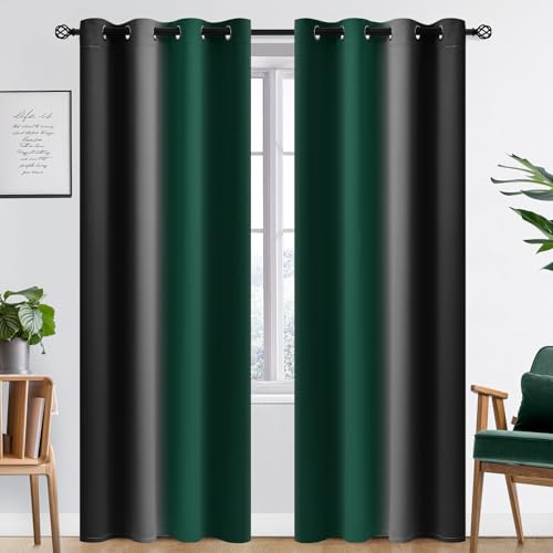 Image of SimpleHome Ombre Green and Black Room Darkening Curtains 84 inches Length | Bedroom Curtains,Grommet Gradient Light Blocking Window Curtains for Living Room,Thermal Insulated Drapes 2 Panels,52wx84L