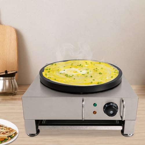 Crepes Maker Crepeseisen Ø 40 cm Crepes Platte 2.8KW Edelstahl Crêpes Maker Crepes-Eisen 50-300℃ einstellbar Wrapmaker mit Herausziehbares Fach & Spachtel – Bild 5