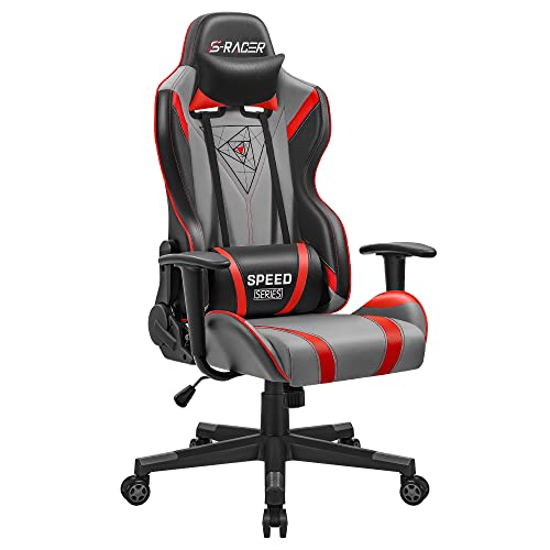 Homall Gaming, Racing Office High Back PU Leather Computer Desk Chair Video Game Chair Ergonomic Swivel Chair with Headrest and Lumbar Support (Black&Gray)