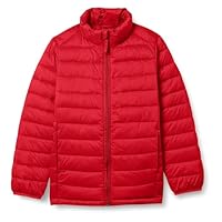 Amazon Essentials Boys' Lightweight Water-Resistant Packable Puffer Jacket, Red, Small
