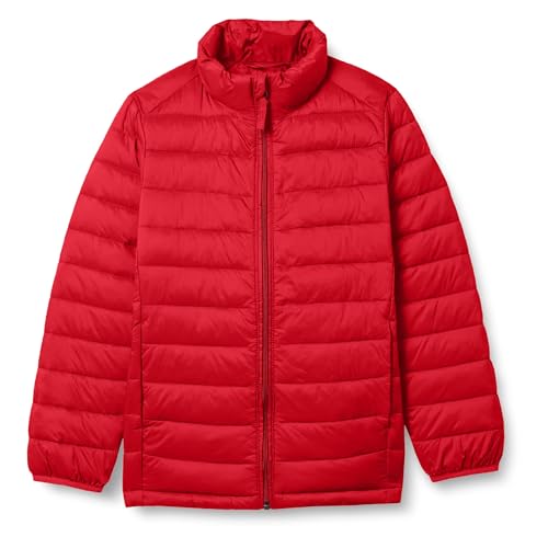 Amazon Essentials Boys' Lightweight Water-Resistant Packable Puffer Jacket, Red, Large