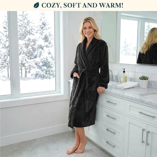 Image of PAVILIA Premium Womens Plush Soft Robe Fluffy, Warm, Fleece Sherpa Shaggy Bathrobe