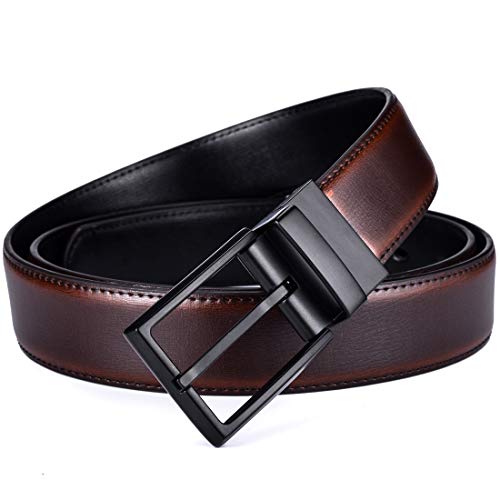 Image of beltox fine Men's Dress Belt Leather Reversible 1.25 inch Wide Rotated Buckle Gift Box