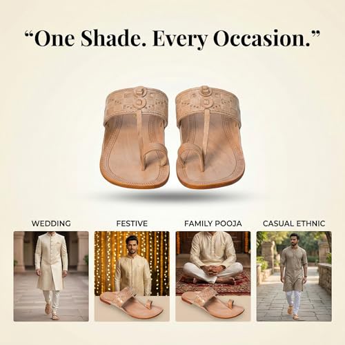 Image of Kolhapuri Chappal for Men Original, Semi-Premium Leather Semi-Handcrafted Traditional Kolhapuri Chappal for Man Formal Footwear for Weddings & Parties, Ethnic Wear & Daily Comfort