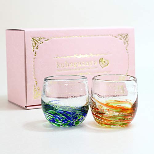 Pair Glass, Stylish, Gift, Iced Tea Glass, Cup, Ryukyu Glass, Hotaruishi, Firefly, LOVE&STAR Tall Glass, 2 Pieces, Pair Set, Gift Box Included (Orange x Blue-green) : Home & Kitchen
