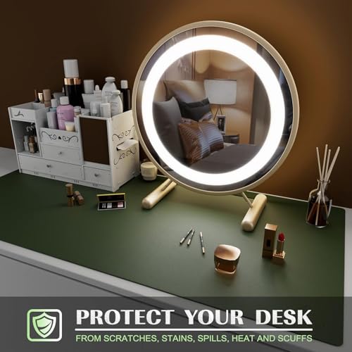Image of AROPANA Vegan Leather Desk Mat | Large Reversible Mouse Pad & Computer Table Protector | Dual-Side Waterproof Extended Laptop Pad with Edge-Stitched Design (90x45CM, Deep Green & Grey)