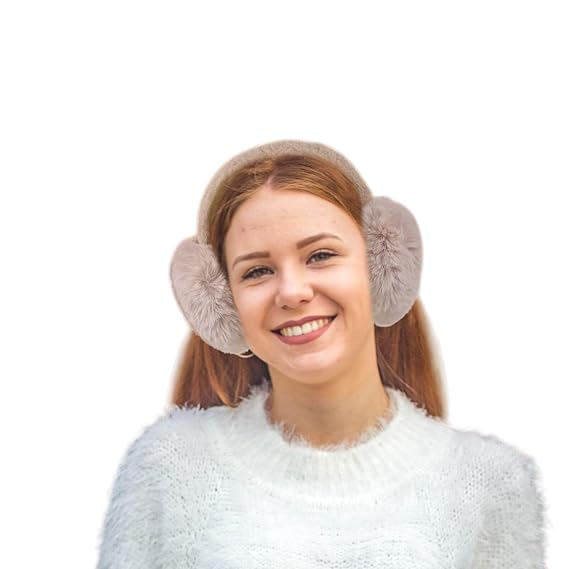 Ear Muffs for Winter Women Girls Faux Fur Fuzzy Earmuffs Foldable Ear Warmer Fleece Lining Ear Covers Headband Style, Ideal for Running, Cycling & Biking (Pack of 1)(Grey)-image-23
