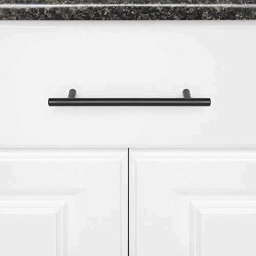 Amazon Basics Euro Bar Cabinet Handle (1/2-Inch Diameter), 7.38-Inch Length (5-Inch Hole Center) - Flat Black, 10-Pack #TOP5