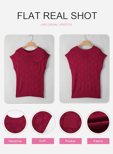Image of SHEWIN Womens Fall Tops for Women Casual Crewneck Short Sleeve Shirts Cap Sleeve Knit Sweater Vest Summer Tops