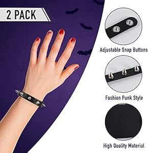 Skeleteen Punk Leather Spike Bracelet - Leather Cuff Biker