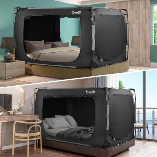 Borna Bed Tent Bed Canopy Bunk Twin Size, Portable Sleeping Tents Dream Tents Indoor for Kids and Adult, Breathable Privacy Space on Bed with Three Doors (Mattress Not Included)