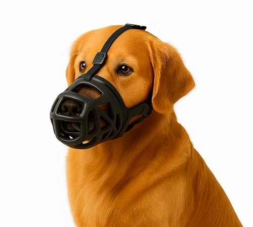 Image of Woofy Dogs Muzzle /Mouth Cover for Anti Biting Dog - Adjustable Pet Safety Strap Plastic Muzzle Cum Mouth Cover /Basket Cage (X-Large)