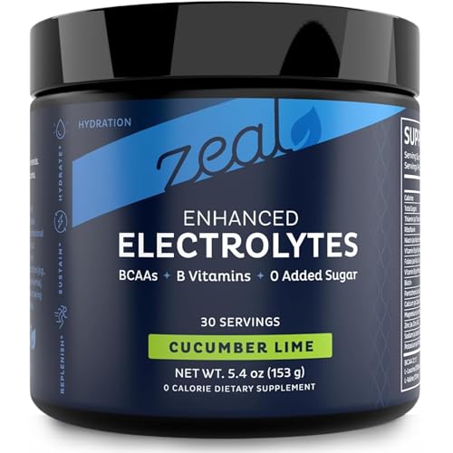 Image of Zeal Electrolyte Powder - 30 Servings | Keto Electrolytes Powder | Zero Sugar, BCAAs, B-Vitamins | Potassium, Zinc, Magnesium | Hydration Powder Recovery Drink | Cucumber Lime