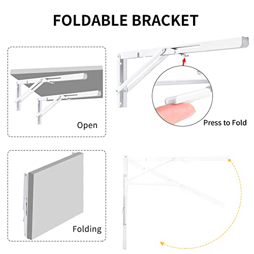Image of YUMORE Folding Shelf Brackets, 20 Inch Heavy Duty L Bracket, White | High-Quality Metal, Easy to Install, DIY Collapsible Shelf Bracket for Workbench Folding Table Hinge, Max Load: 330lb, 2 Pack