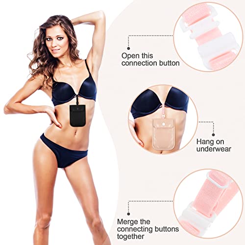 2 Pieces Travel Bra Wallet For Women Hidden Bra Wallet Pickpocket Proof Under Clothes Money Belt Pouch Secret Travel Wallet For Passport Money Valuables (Black, Pink, 4 X 5.4 Inch) #TOP2