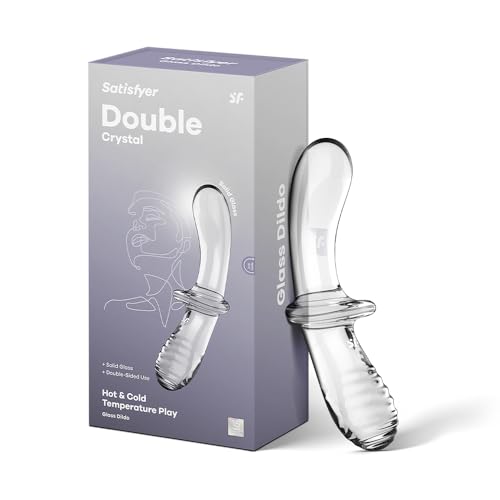 Satisfyer Double Crystal 20 cm G-Punkt Glas-Dildo | Borosilikatglas | Glatte und gerillte Struktur | Griff und breite Basis für sicheres Vergnügen | Sex-Spielzeug für heiße & kalte Temperaturspiele