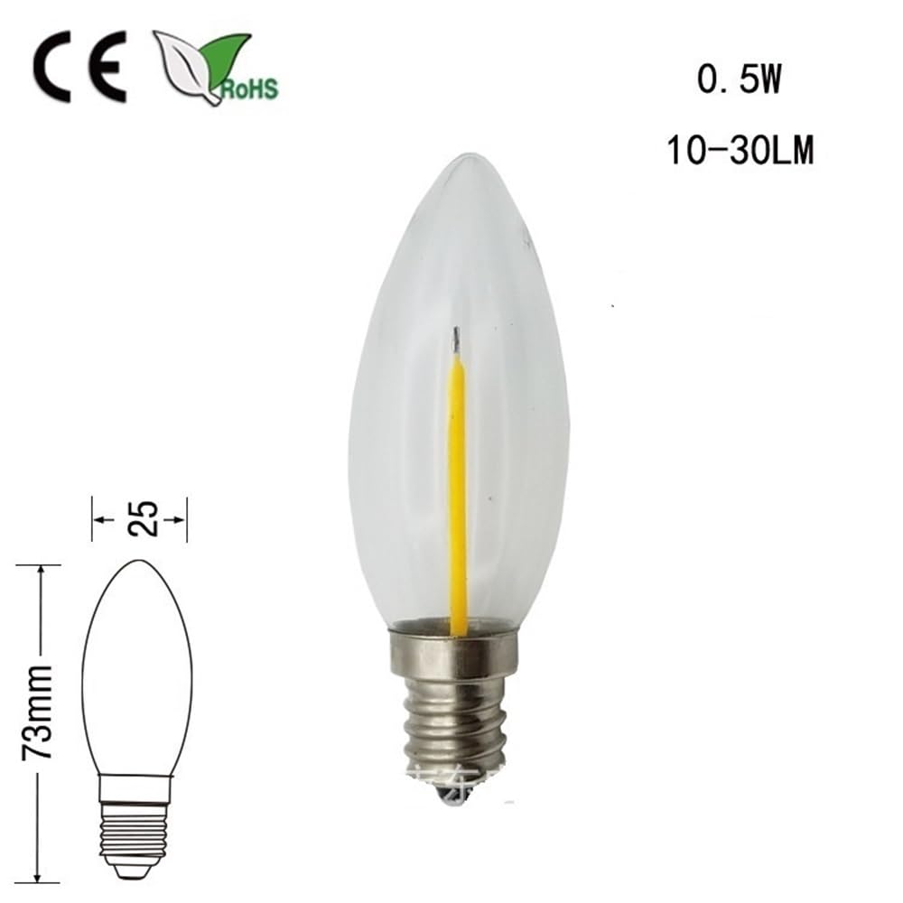 Pack de 50, lampe bougie LED DC12V 0.7W C25 E12/E14 lumière cristalline