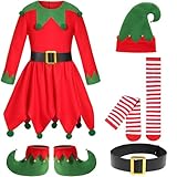 Gortykor Kids Christmas Elf Costume for Girls Santa's Helper Costume with Elf Hat Xmas Holiday Stockings (3-5T)