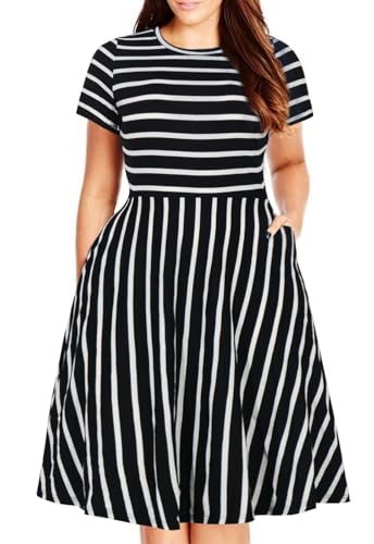 Image of Nemidor Women Plus Size Casual Dress Midi Flt Flare Pocket