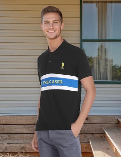 Image of U.S. Polo ASSN. Men's Horizontal Striped Slim Fit Cotton Polo Shirt