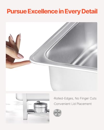 VEVOR Chafing Dish Buffet Set, 8 Qt 4 Pack, Stainless Chafer with 4 Full Size Pans, Rectangle Catering Warmer Server with Lid Water Pan Folding Stand Fuel Tray Holder Spoon Clip - Image 6