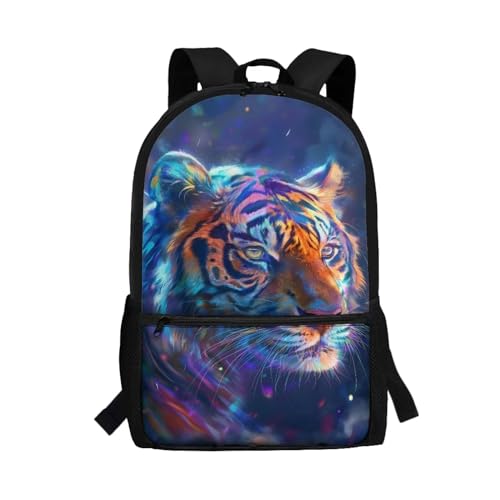 Gradient Tiger Print Backpack for Girls 6-12 Cute Backpack Waterproof Portable Bookbag with Handle Straps Casual Canvas Travel Daypack