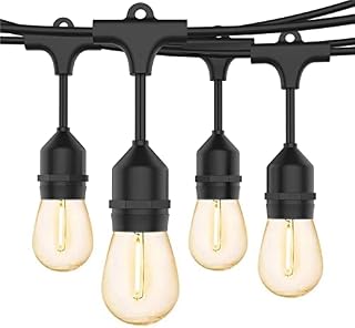 Svater S14 Outdoor String Lights Garden Lights Mains Powered, 50FT/15m Waterproof IP65 with 15+1 1W Plastic LED Bulbs, Warm White 2700K, Shatterproof Festoon Lights Outdoor for Outside Party Wedding