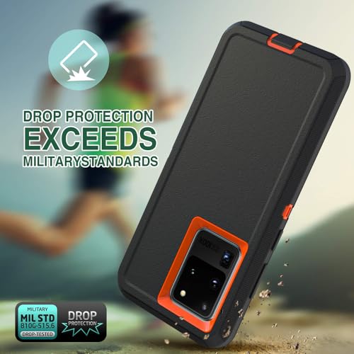 Image of Case for Galaxy S20 Ultra, Heavy-Duty Tough Rugged Shockproof Drop Protective Cover Cases for Samsung Galaxy S20 Ultra, Black+Orange