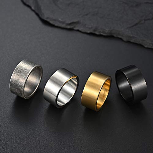Men's 10mm Wide Ring Silver/Gold/Black/Retro Silver Stainless Steel Matte Brushed Classic Simple Plain Matte Wedding Band Ring for Men size 8-123