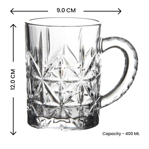 Image of Melbify Beer Mug | 400 ml | Set of 4 | Elegant Cut & Textured Handle Design | Mug with Handle | Classic Beer Glasses | Premium | Heavy | Perfect for Beer, Cider,Cocktails,Mocktails | Gift Set