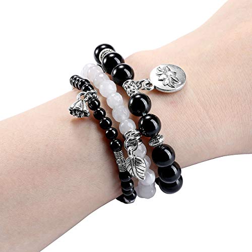 Jovivi 3Pcs Natural Black Obsidian Crystal Beaded Chakra Bracelet Healing Energy Beads Stone Therapy Reiki Stackable Stretch Bracelets Set For Women Men #TOP4