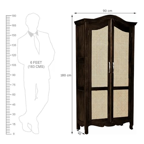 Image of The Attic Catania Kitchen Cabinet, Multipurpose Cabinet for Bedroom Living Room Study bar, Solid Wood Bookshelf /Kitchen Cabinet, Solid Mango Wood, Walnut Matte Finish Cane