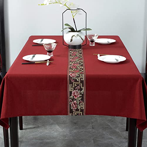 Nappe en toile de coton rouge 140x200 lavable maison restaurant linge table rectangulaire