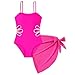 Girls Cut Out Swimsuit Set Cute 2 Piece Cover Up Skirt Bathing Suits Fashion Spaghetti Straps Tummy Control Swimwear (Hot Pink, 11-12 Years)